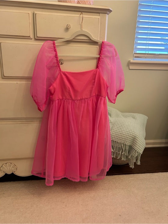 TCEC Dresses & Skirts - Junior’s Bright Pink Puff Sleeve Chiffon Party Dress